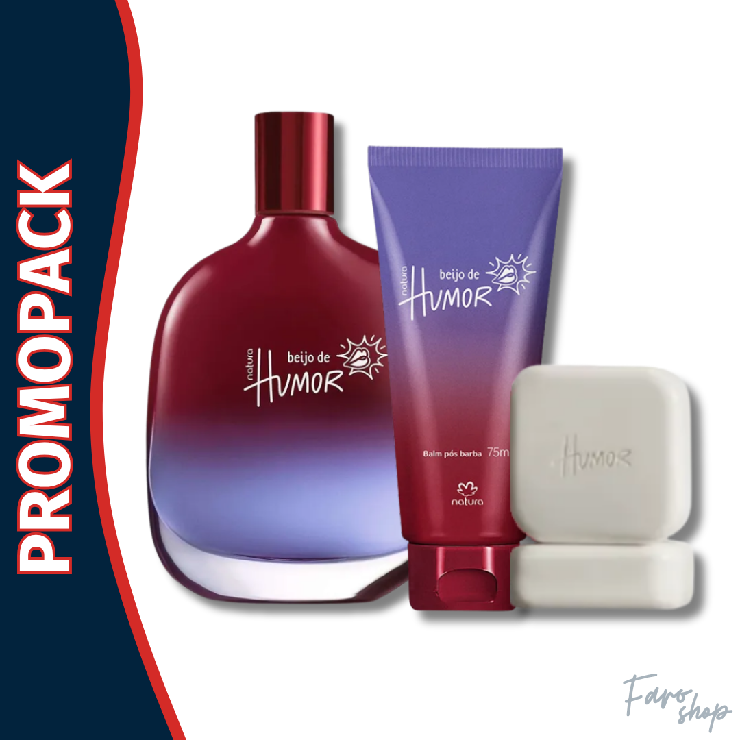PROMOPACK PERFUME BEIJO DE HUMOR MASCULINO + BÁLSAMO POST BARBA+ JABON EN BARRA