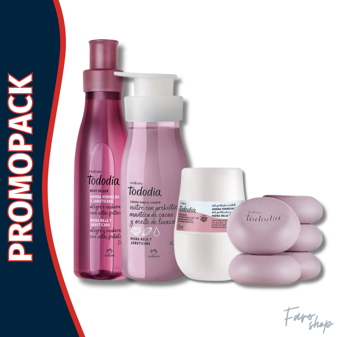 PROMOPACK CREMA + COLONIA + DESODORANTE + JABONES: TODODIA MORA Y JABUTICABA