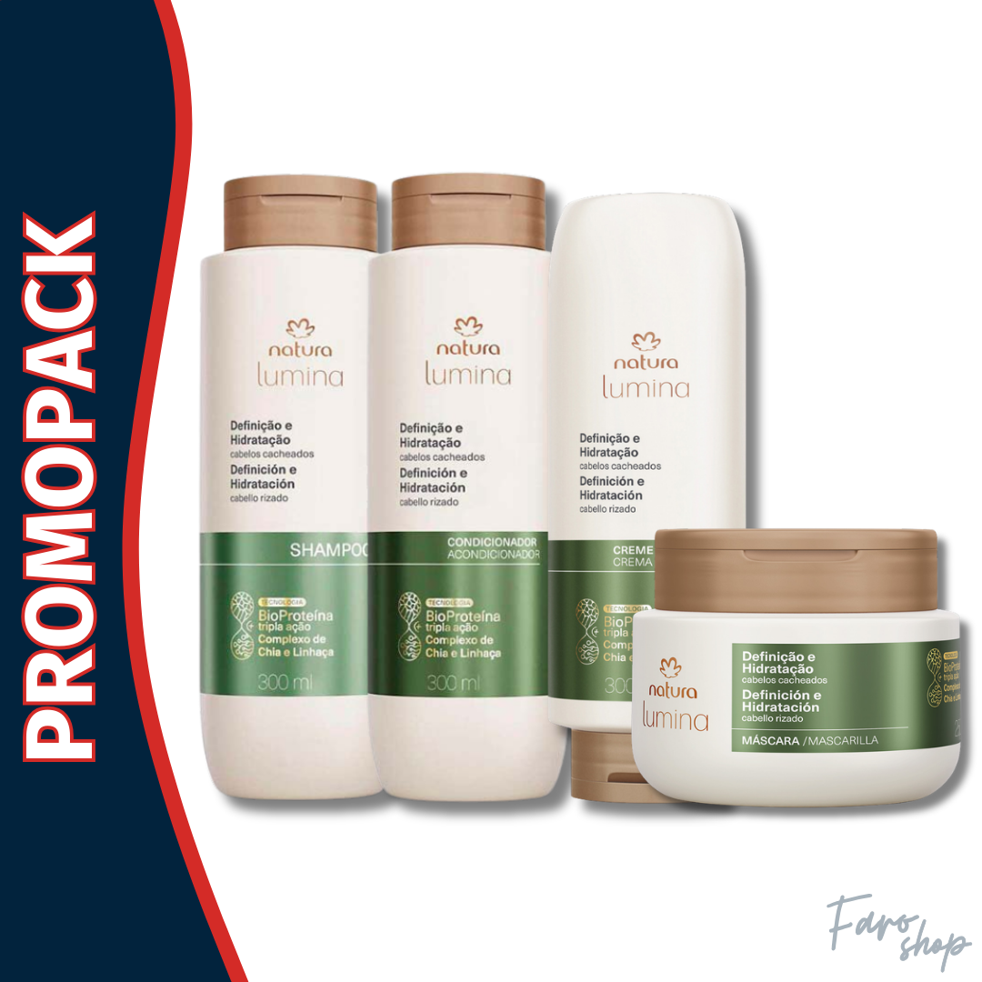 PROMOPACK SHAMPOO + ACONDICIONADOR + MASCARILLA+ CREMA DE PEINAR LUMINA DEFINICION E HIDRATACION CABELLO RIZADO