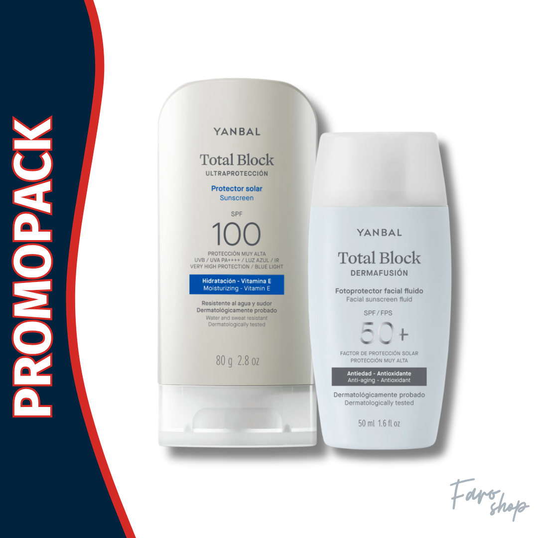 PROMOPACK PROTECTOR SOLAR SPF 100 TOTAL BLOCK 80G + FOTOPROTECTOR FACIAL DERMAFUSIÓN SPF 50