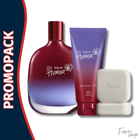 PROMOPACK PERFUME BEIJO DE HUMOR MASCULINO + BÁLSAMO POST BARBA+  JABON EN BARRA