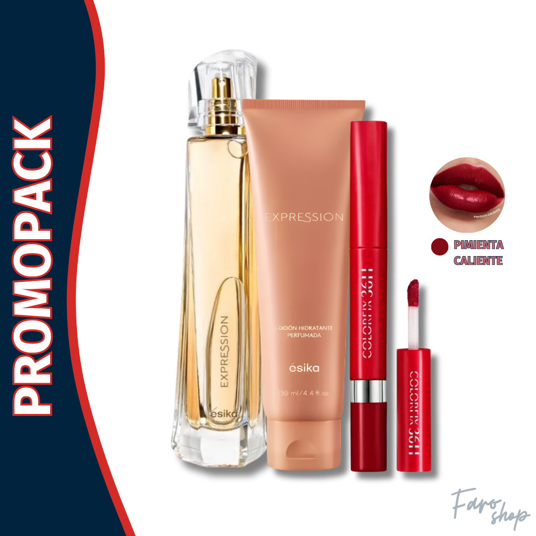 PERFUME EXPRESSION + CREMA PERFUMADA + LABIAL ICONIC COLORFIX 24H Pimienta caliente