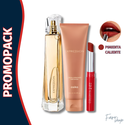 PERFUME EXPRESSION + CREMA PERFUMADA + LABIAL ICONIC COLORFIX 24H Pimienta caliente