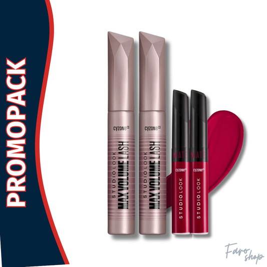 PROMOPACK 2 PESTAÑINAS MAX VOLUME + 2 LABIALES STUDIO LOOK MATE -Deep red