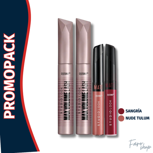 PROMOPACK 2 PESTAÑINAS MAX VOLUME + 2 LABIALES STUDIO LOOK MATE - Nude Tulum+ Sangría