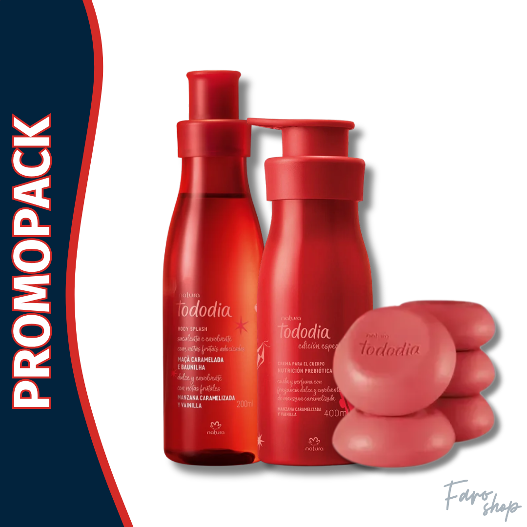 PROMOPACK CREMA CORPORAL TODODIA MANZANA CARAMELIZADA Y VAINILLA+ COLONIA + JABONES EN BARRA