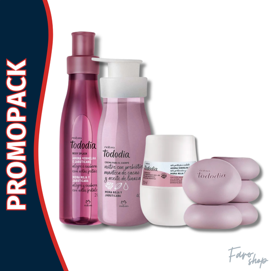 PROMOPACK CREMA + COLONIA + DESODORANTE + JABONES: TODODIA MORA Y JABUTICABA