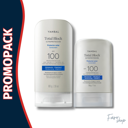 PROMOPACK PROTECTOR SOLAR BLOQUEADOR SPF 100 TOTAL BLOCK 80 G + PROTECTOR SOLAR 50G