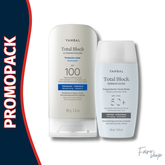 PROMOPACK PROTECTOR SOLAR SPF 100 TOTAL BLOCK 80G + FOTOPROTECTOR FACIAL DERMAFUSIÓN SPF 50