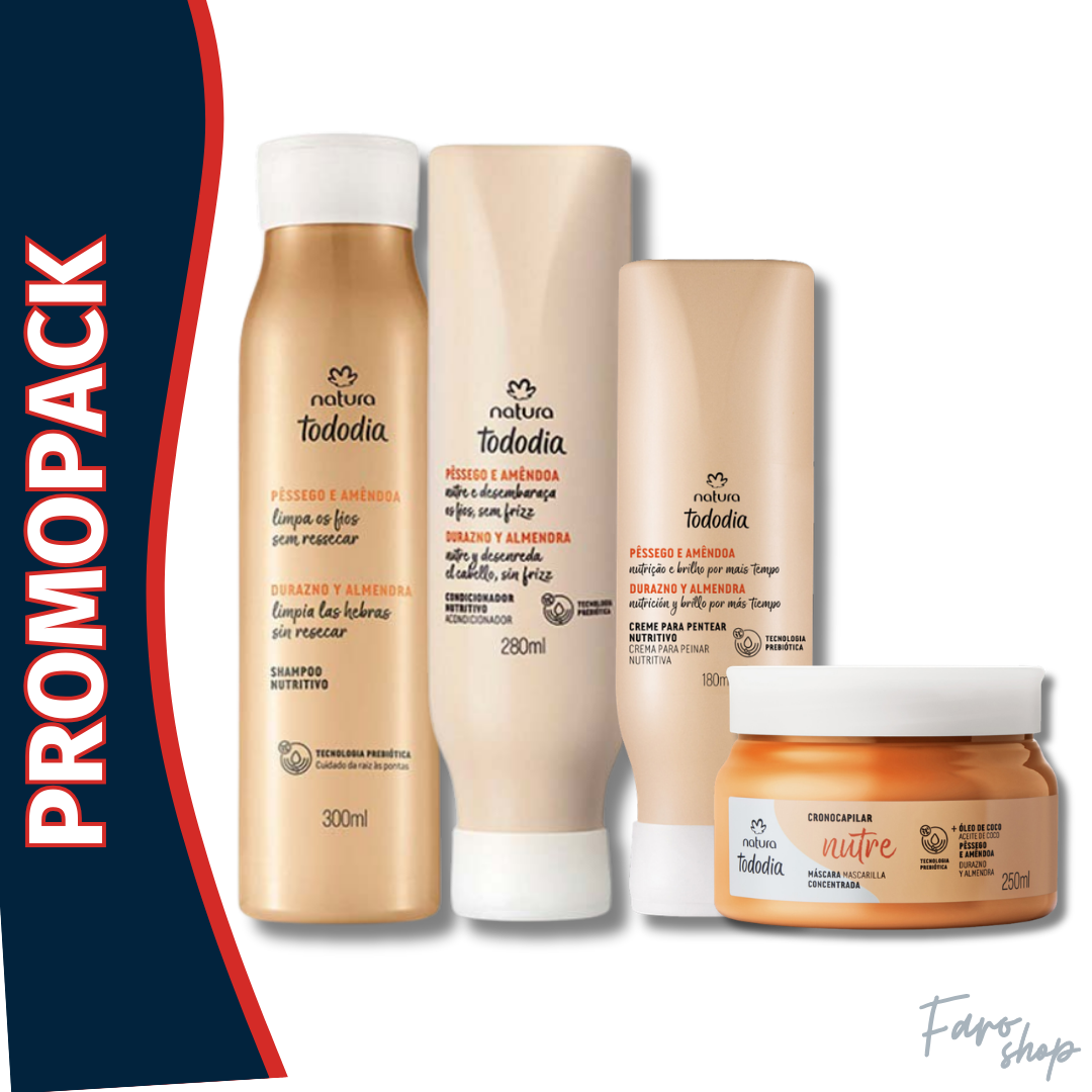 PROMOPACK SHAMPOO + ACONDICIONADOR + MASCARILLA + CREMA PARA PEINAR - TODODIA NUTRITIVO DURAZNO Y ALMENDRA