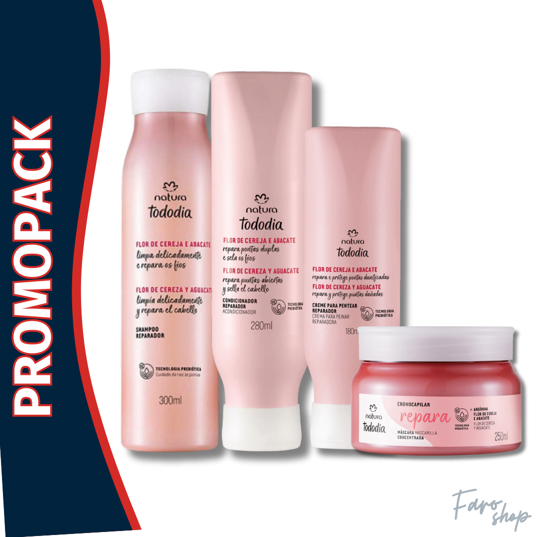 PROMOPACK SHAMPOO + ACONDICIONADOR + MASCARILLA + CREMA PARA PEINAR - TODODIA REPARADOR FLOR DE CEREZA Y AGUACATE