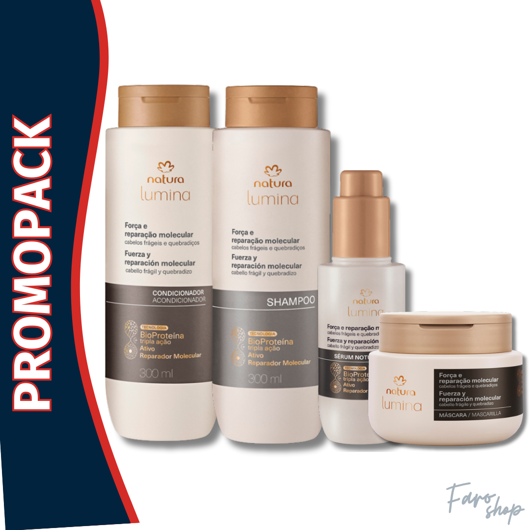 PROMOPACK SHAMPOO + ACONDICIONADOR + MASCARILLA +SERUM NOCTURNO - LUMINA FUERZA Y REPARACION MOLECULAR