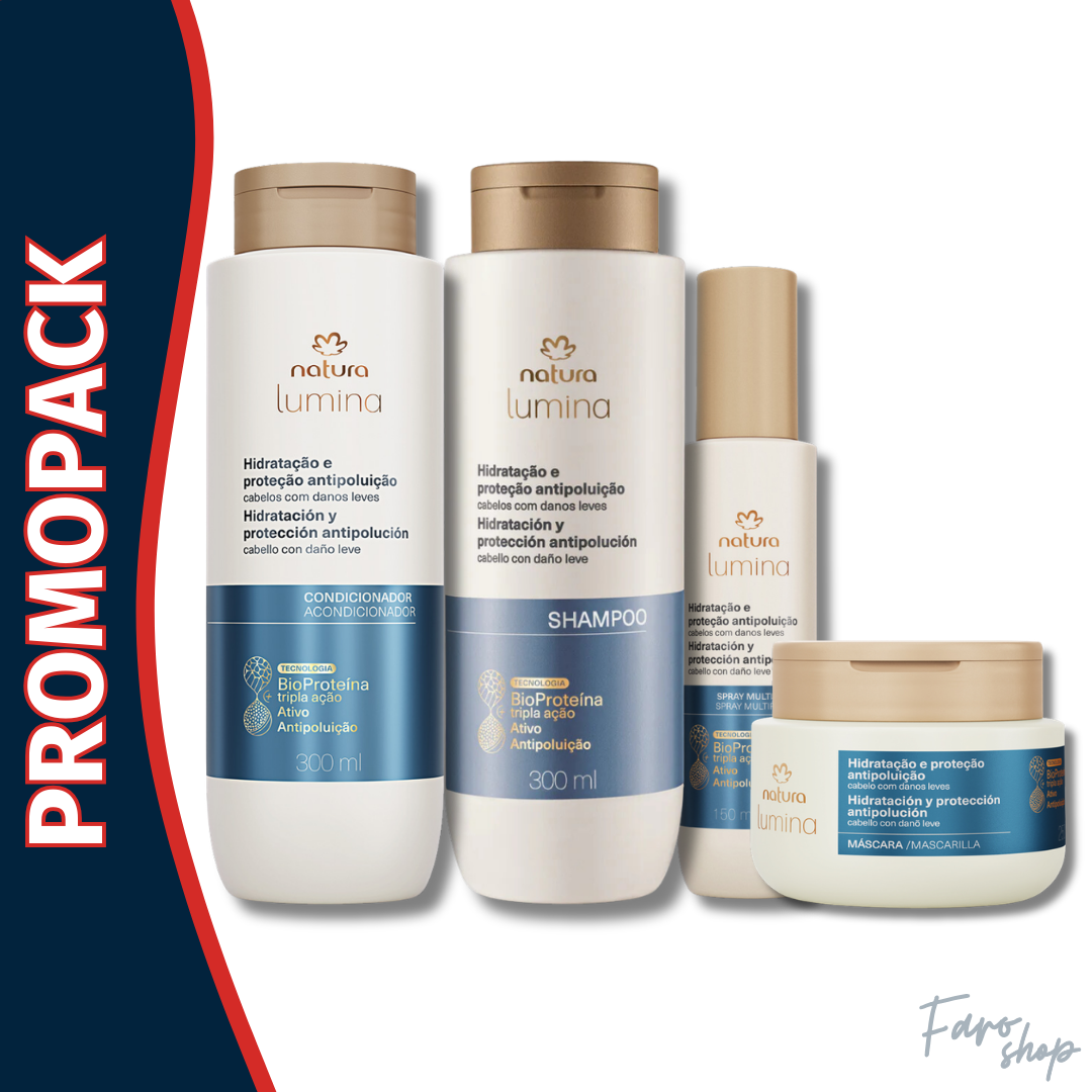 PROMOPACK SHAMPOO + ACONDICIONADOR + MASCARILLA+ SPRAY MULTIPROTECTOR LUMINA HIDRATACIÓN Y PROTECCIÓN ANTIPOLUCIÓN