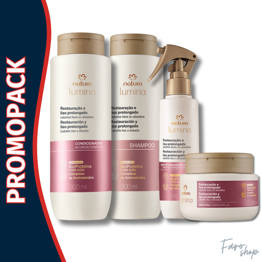PROMOPACK SHAMPOO + ACONDICIONADOR + MASCARILLA + SPRAY PRE SECADO LUMINA RESTAURACIÓN Y LISOS PROLONGADOS CABELLO LISO Y ALISADO
