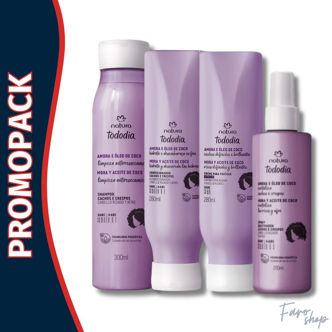 PROMOPACK SHAMPOO + ACONDICIONADOR + SPRAY HIDRATANTE + CREMA PARA PEINAR- TODODIA CABELLO RIZADO Y AFRO