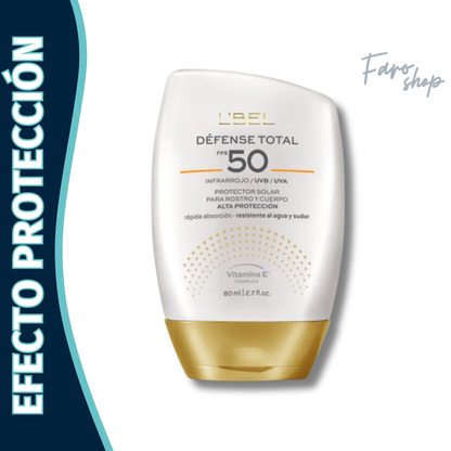 PROTECTOR SOLAR PARA ROSTRO Y CUERPO DEFENSE TOTAL 50+